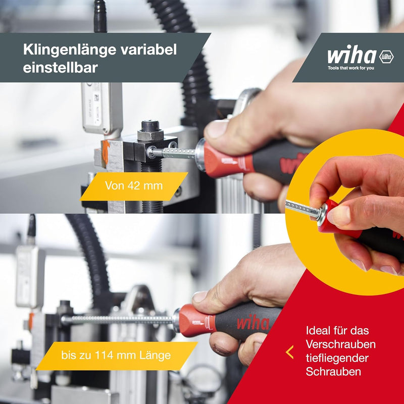 Wiha Schraubendreher mit Wechselklingen Set SYSTEM 6 (03591), 12 tlg. für tiefliegende Schrauben, In