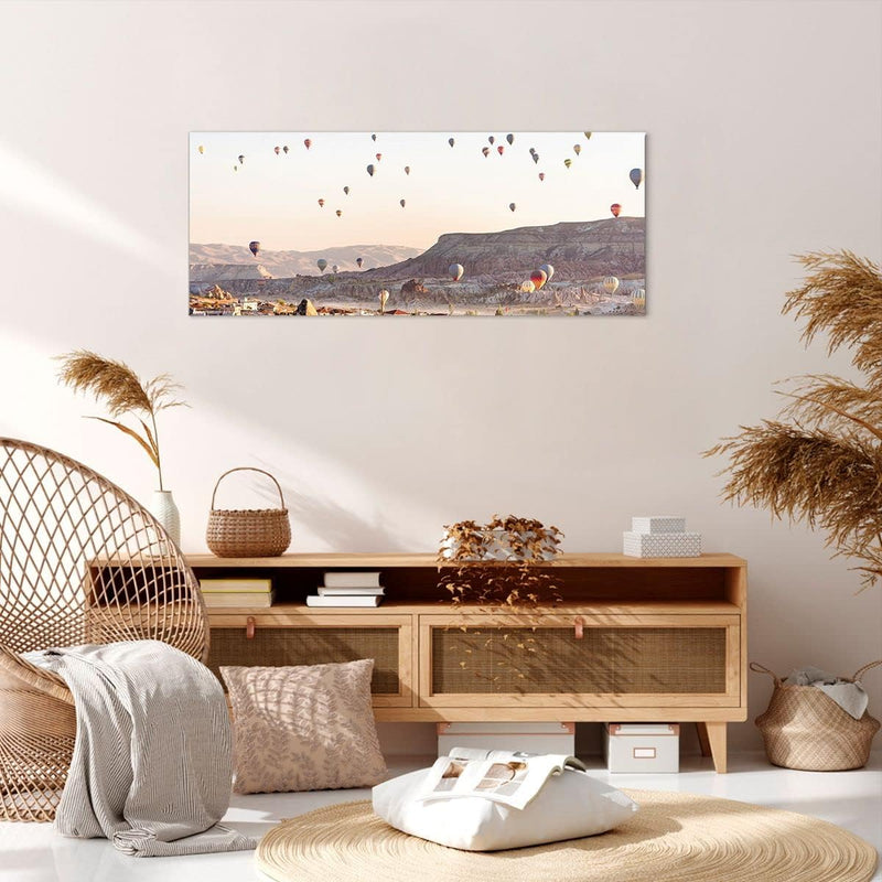 Wandbilder Dekoration Wohnzimmer Berge Ballon Flug Panorama Bilder auf Leinwand 120x50cm Leinwandbil