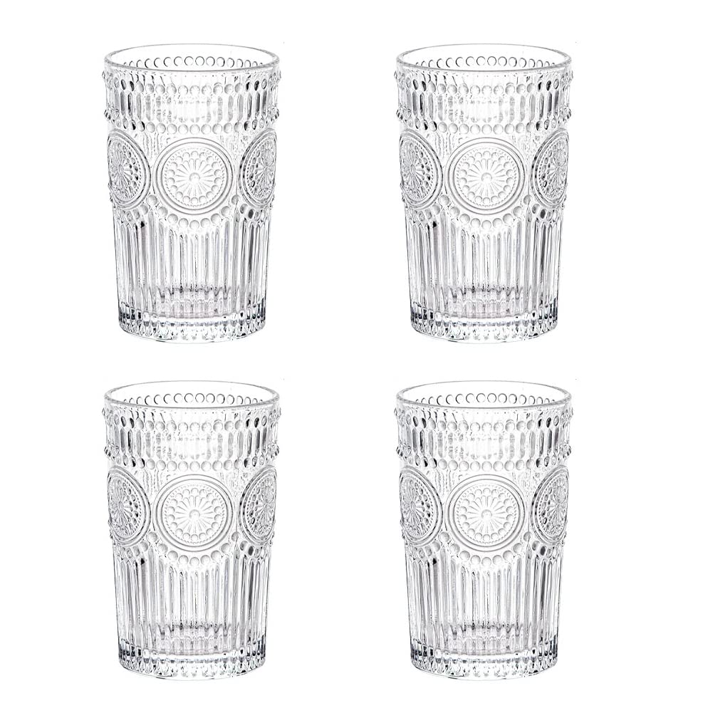 LOYUYU Set von 4, Romantische Wassergläser, 350ml Premium Trinkgläser Tumbler, Vintage Gläser Set fü