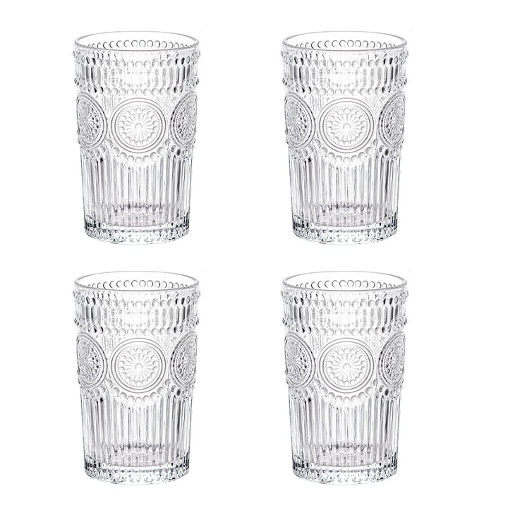 LOYUYU Set von 4, Romantische Wassergläser, 350ml Premium Trinkgläser Tumbler, Vintage Gläser Set fü