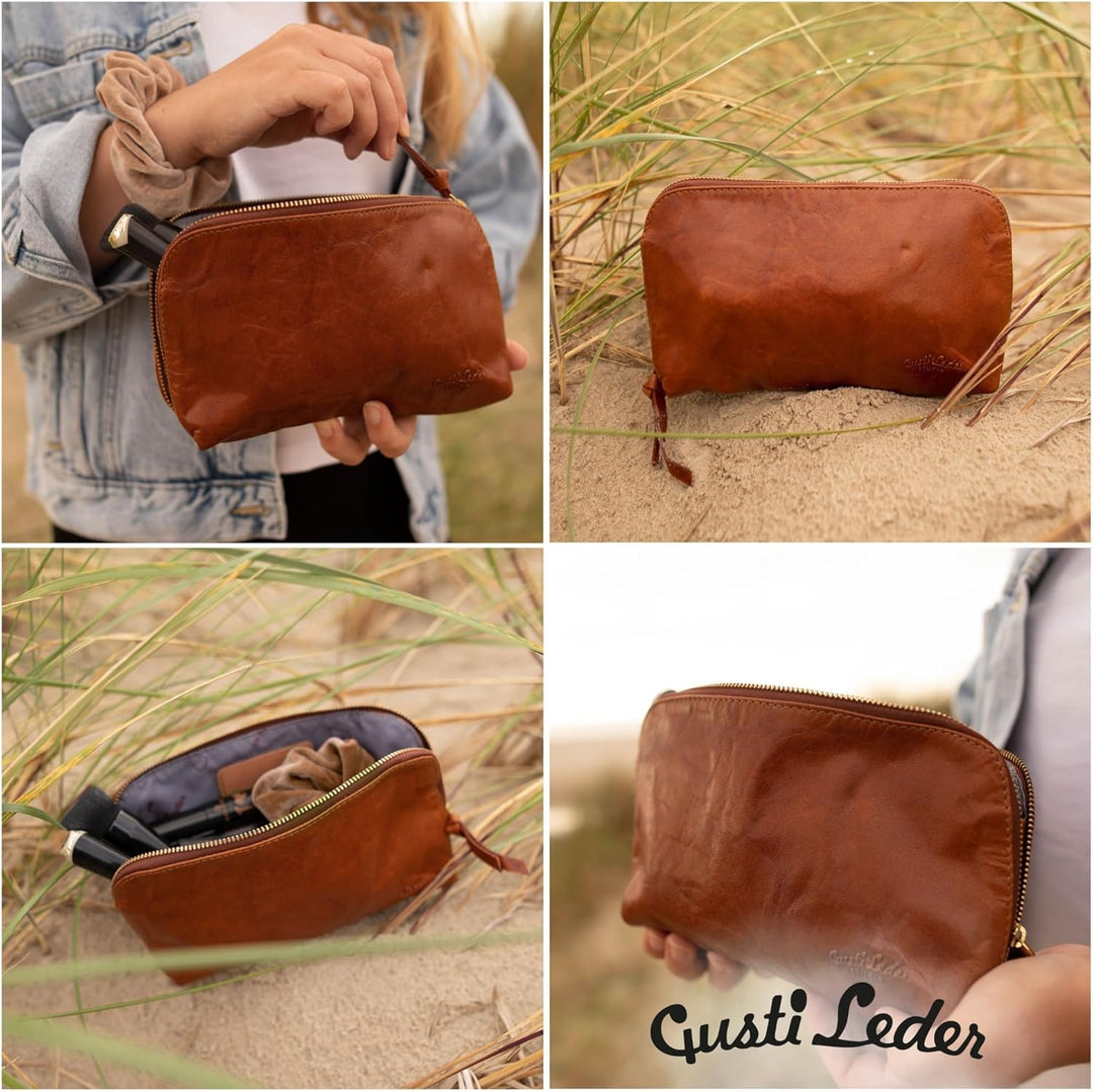 Gusti Waschtasche Leder - Eli Damen und Herren Kulturtasche Kulturbeutel Kosmetiktasche Ledertasche