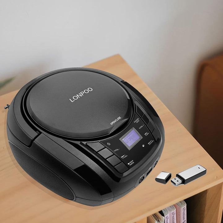 Tragbarer CD-Player für Kinder mit Bluetooth, UKW-Radio, USB Eingang & AUX & Kopfhöreranschluss, 2x2