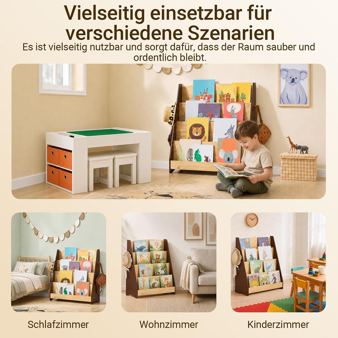 SoBuy Bücherregal Kinder Montessori Kinderregal mit 4 Ablagefächern und 2 Haken Regal Kinderzimmer S
