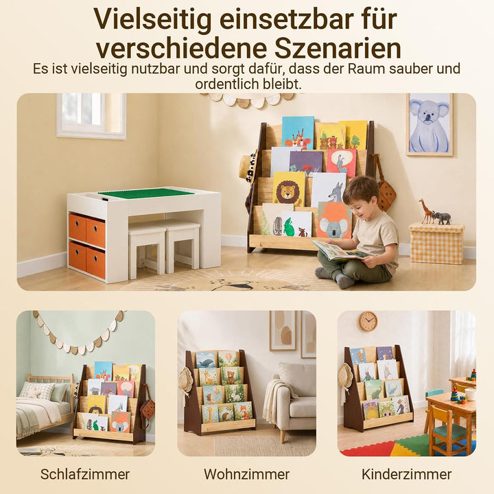SoBuy Bücherregal Kinder Montessori Kinderregal mit 4 Ablagefächern und 2 Haken Regal Kinderzimmer S