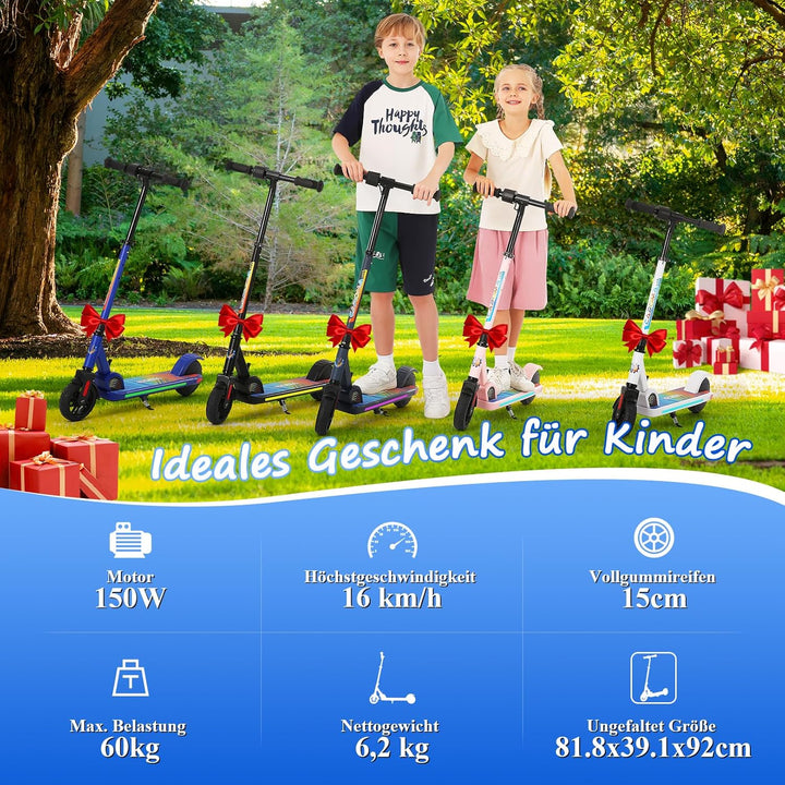 Caroma Elektroroller für Kinder von 8-12 Jahren, 180W Motor, 16 km/h, 60 min Fahrzeit, Einstellbare