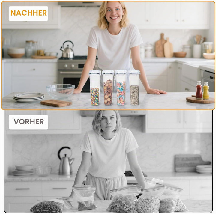 VINATO Vorratsdosen mit Deckel Luftdicht 2.8L 4er Set BPA-frei für Müsli Cornflakes Mehl Aufbewahrun