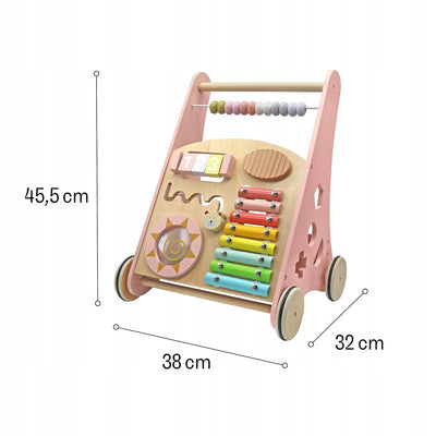 COIL Babywalker Lauflernwagen 3in1, Kinderwagen aus Holz, Lernspielzeug, ab 12 Monaten (Rosa), Rosa