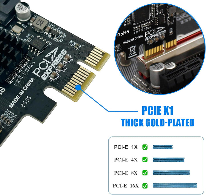 Interne 4-Port PCIe USB-Erweiterungskarte, USB 3.2 Gen 1 (5 Gbit/s), interner Hub-Adapter-Controller