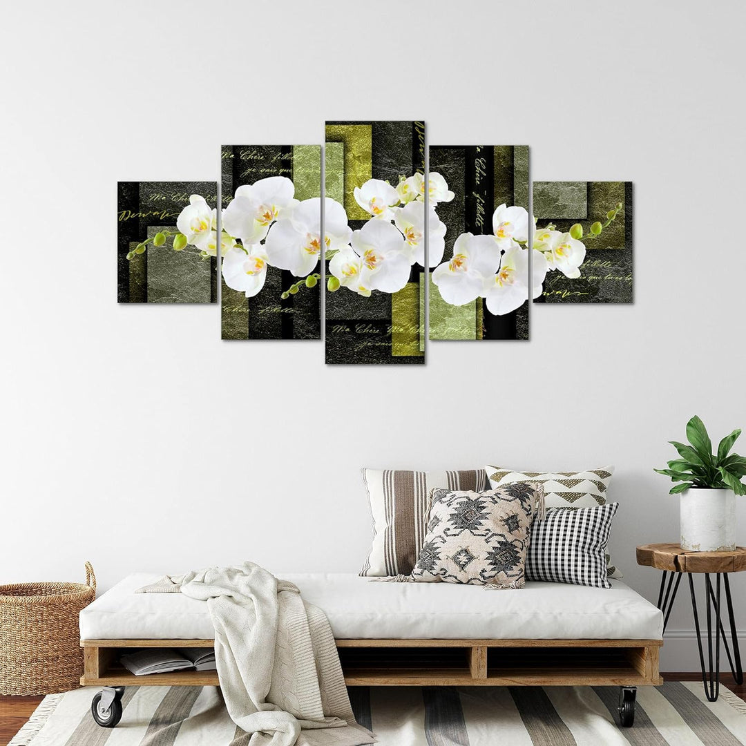 Runa Art - Bilder Blumen Orchidee 200 x 100 cm 5 Teilig XXL Wanddekoration Design Grün 009351b