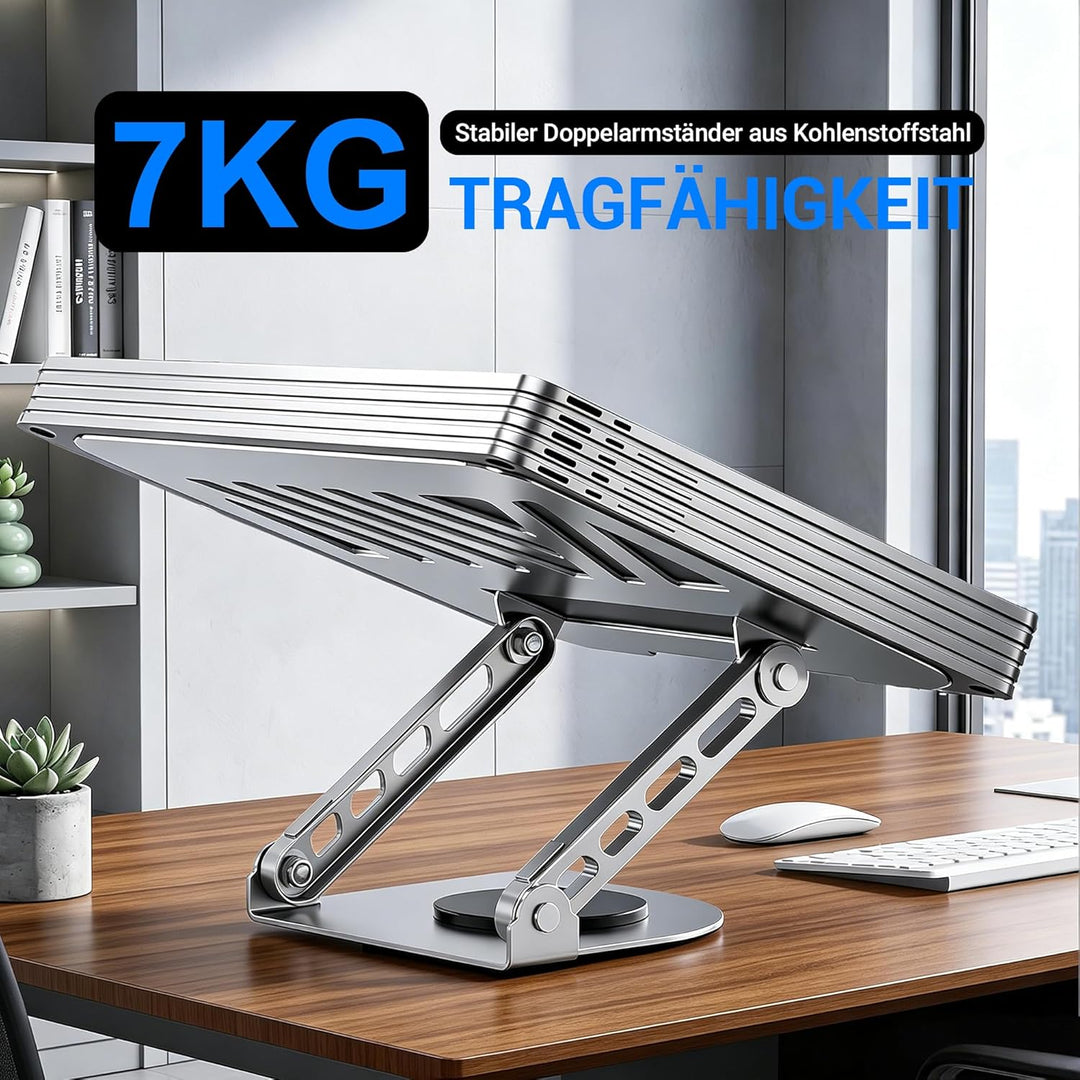 360° Drehbarer Laptopständer höhenverstellbar, ergonomische Laptop Halterung für den Schreibtisch, F