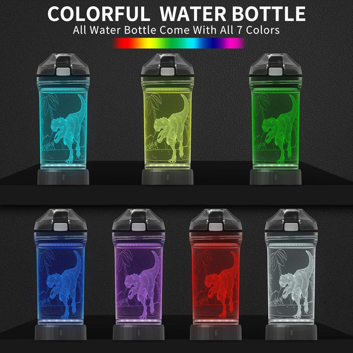Lightzz Kids Wasserflasche mit 3D leuchtendem Dinosaurier LED Licht - 14 OZ Tritan BPA Free - Kreati