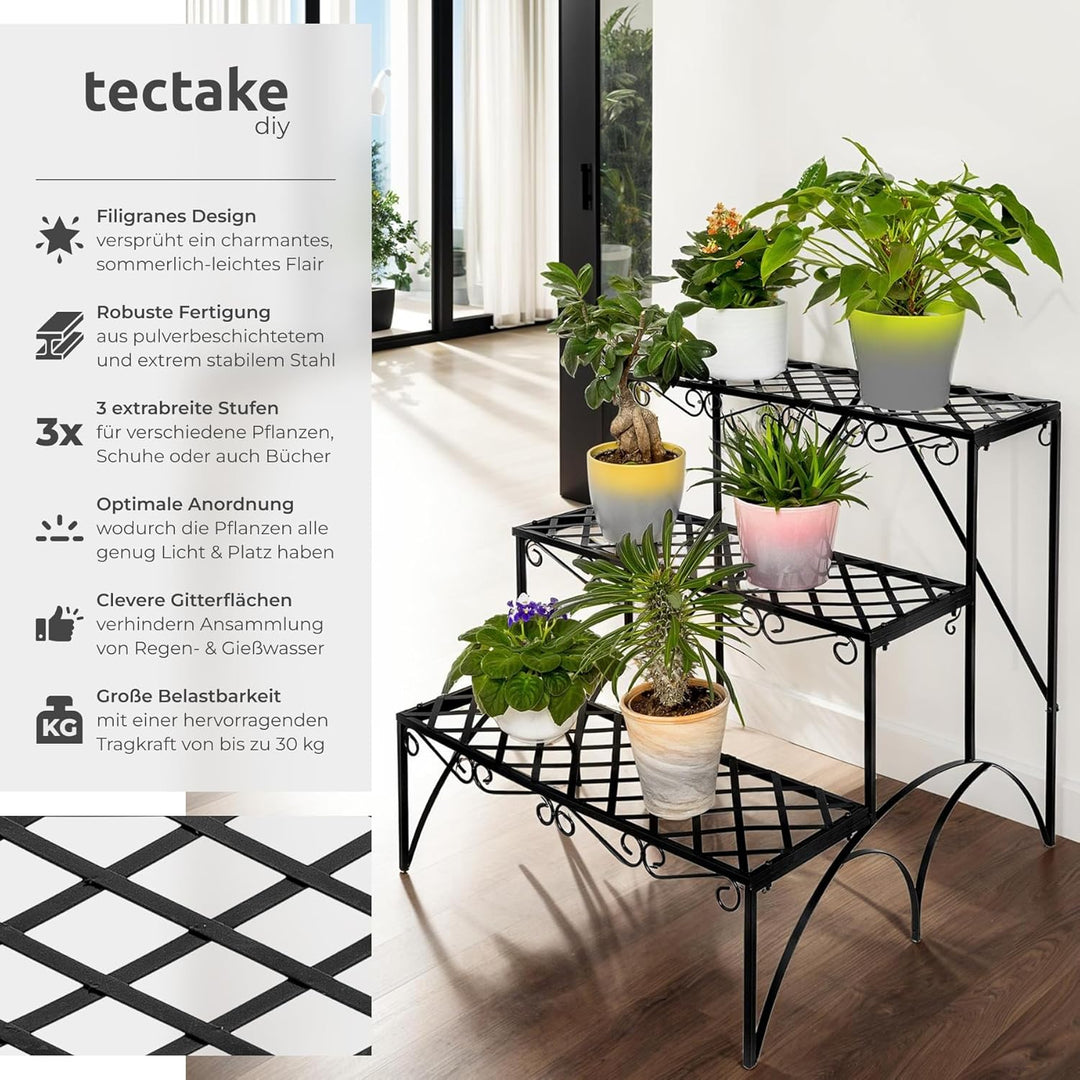 tectake Pflanzentreppe Blumenbank 3 Stufen - belastbar bis 30 kg - ca. 60x60x60cm - Diverse Modelle