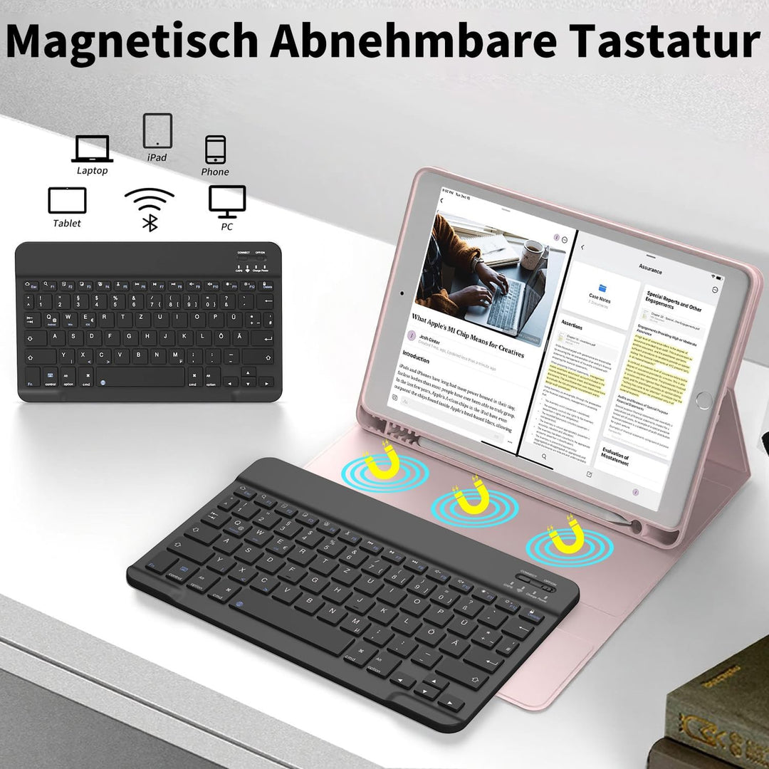 aoub Hülle mit Tastatur für iPad 9. Generation/iPad 8. Generation/iPad 7. Generation, Hülle mit Tast