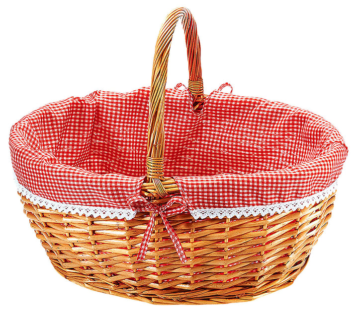 Kobolo Einkaufskorb geflochten Weide - mit Textil ausgeschlagen - rot weiss kariert - 45x34x20 cm