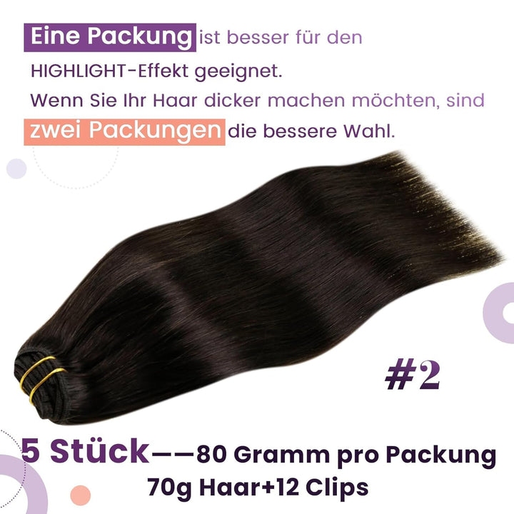 LaaVoo Clip in Extenisons Braun Haarverlängerung Echthaar Clip in Remy Natürlich Braun Extensions Ec