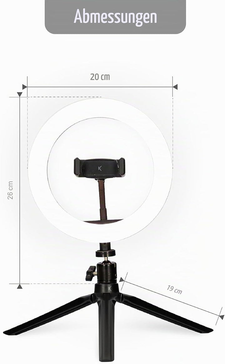KSIX Dimmbare Tischstativ Lichtring LED Ring Licht für Handy, 3 Lichttemperaturen und 10 Helligkeits