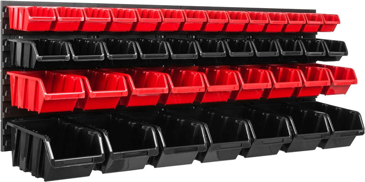 Lagersystem Werkstattregal | 115 x 39 cm | 41 stck. Box | Wandregal mit Stapelboxen - Wandplatten Ex