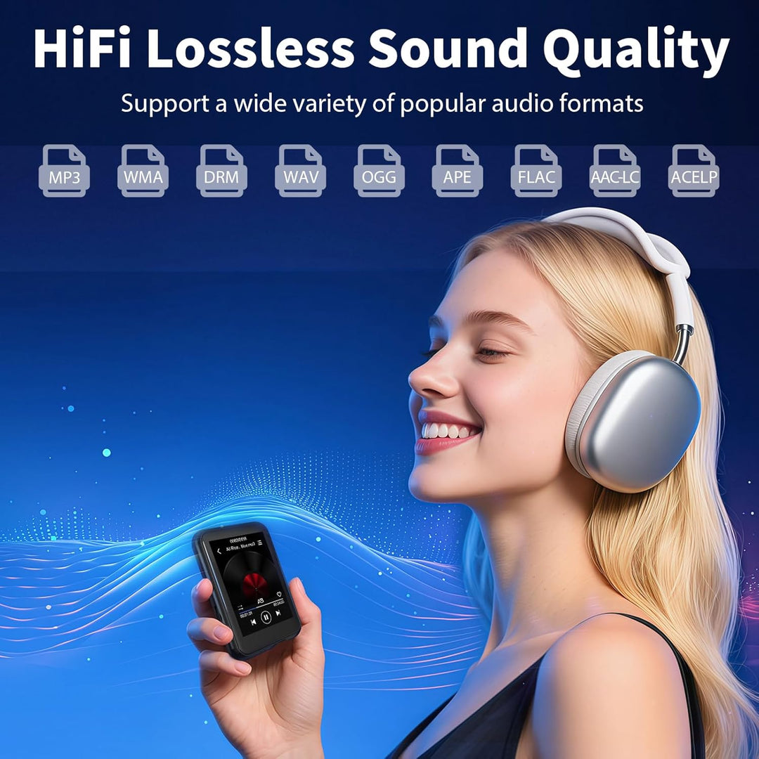 64 GB MP3-Player mit Bluetooth 5.3, QNGEE 2,4-Zoll-Full-Touchscreen-Musik-MP3 für Kinder, FM-Radio,