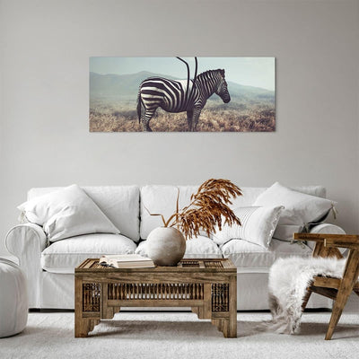 Panorama Bilder auf Leinwand 100x40cm Leinwandbild Zebra Tier Wiese Gross Wanddeko Bild Schlafzimmer