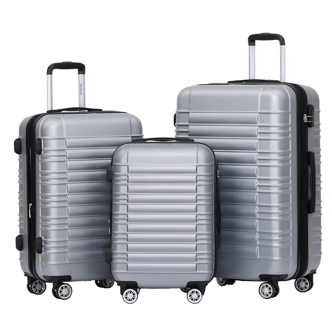 BEIBYE Hartschalen Koffer Trolley Rollkoffer Reisekoffer Zwillingsrollen Kofferset (Silber, Set) Sil