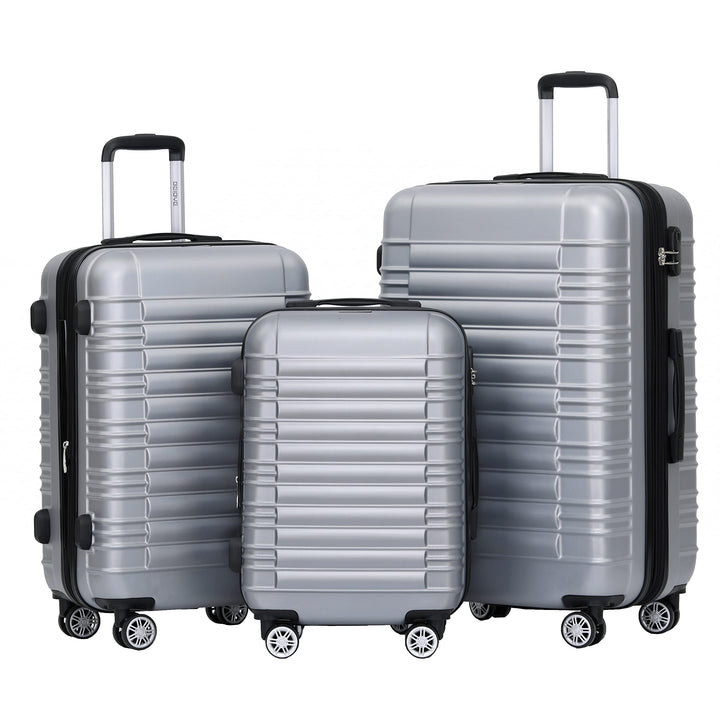 BEIBYE Hartschalen Koffer Trolley Rollkoffer Reisekoffer Zwillingsrollen Kofferset (Silber, Set) Sil
