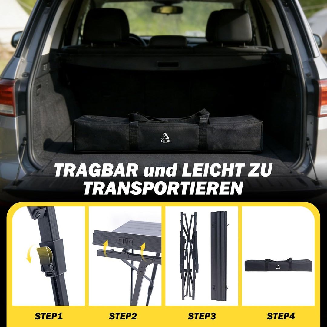 Campingtisch faltbar Klapptisch 90×53cm mit Aluminiumrahmen Aufrollbare Tischplatte Falttisch klappb