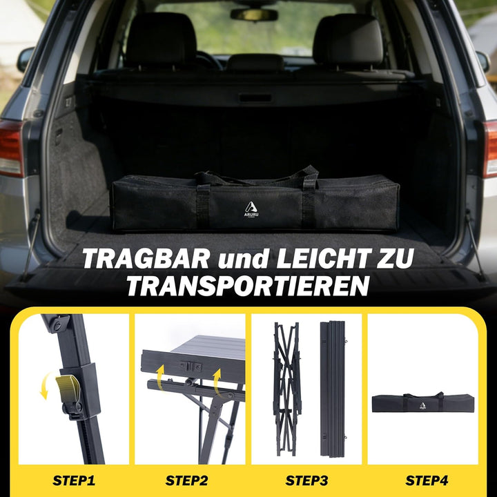Campingtisch faltbar Klapptisch 90×53cm mit Aluminiumrahmen Aufrollbare Tischplatte Falttisch klappb