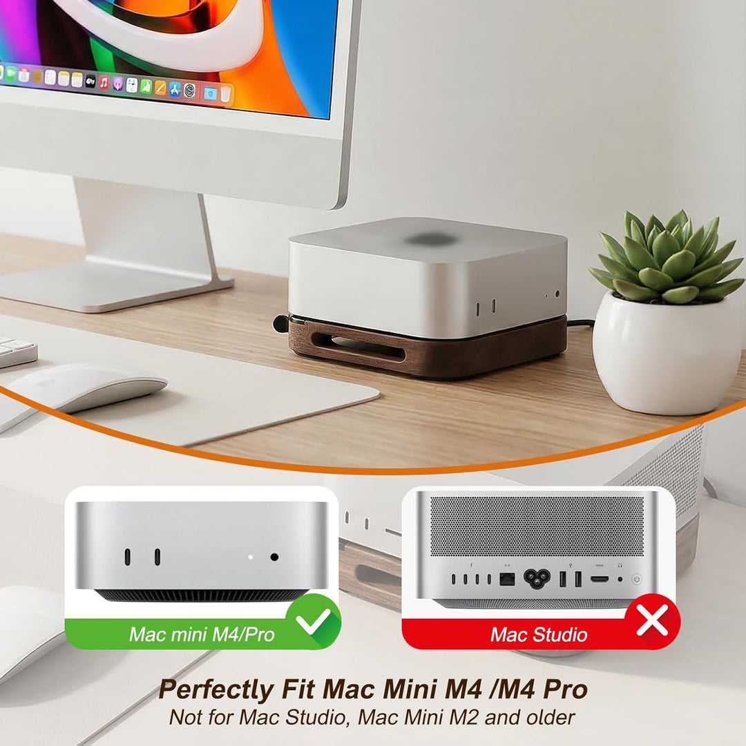 Holz Halterung für Mac mini M4/M4 Pro, Desktop Ständerhalterung Ohne Bohren Bequemer Zugriff auf den