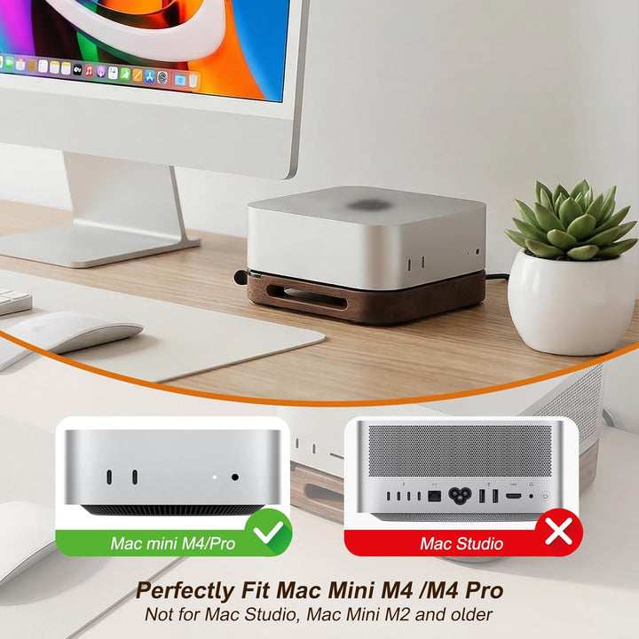 Holz Halterung für Mac mini M4/M4 Pro, Desktop Ständerhalterung Ohne Bohren Bequemer Zugriff auf den