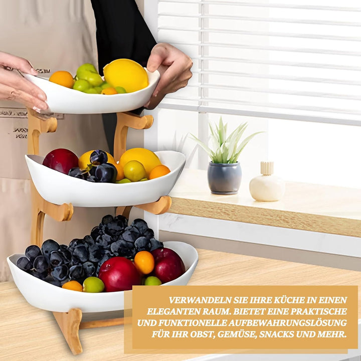 Obst Etagere mit 3 Etagen, Weiss Obstschalenständer 3 Stöckig Obstschale, Stabil & Ohne zu Zittern,