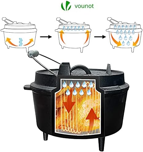 VOUNOT Dutch Oven Set 4.25 Liter, Eingebrannter Feuertopf aus Gusseisen für Garten Lagerfeuer Campin
