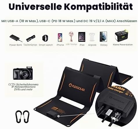 40W Faltbar Solar Ladegerät, ETFE Monokristallines Solarpanel 3-Port USB PD18W QC3.0 Type-C Tragbare