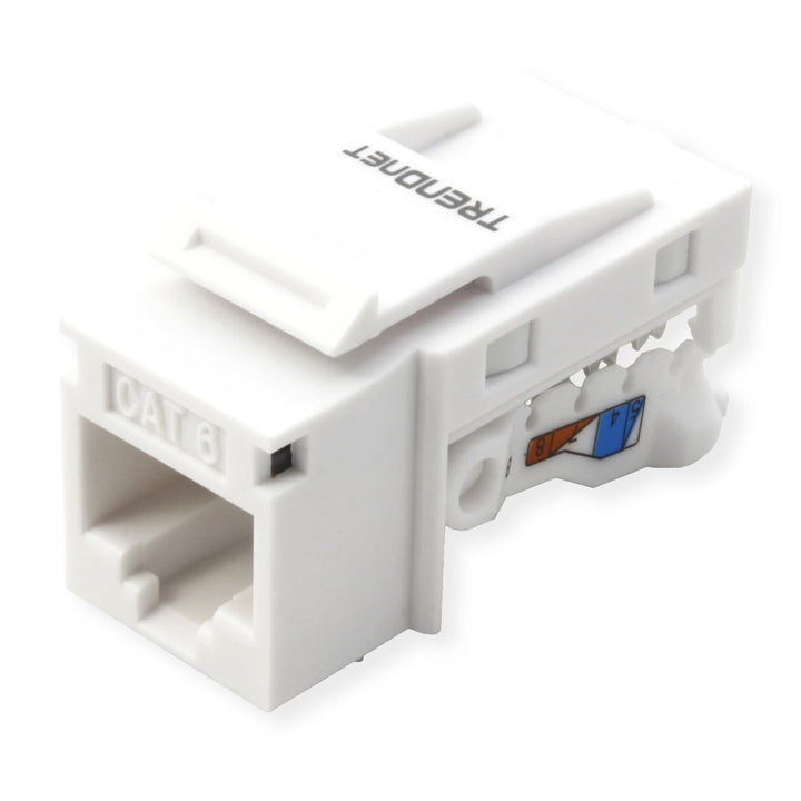 TRENDnet Kat6 Keystone Jack – 50er-Pack, 90° Winkelanschlussdesign, Farbcodierte Beschriftung für di