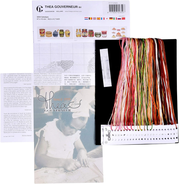 Thea Gouverneur - Kreuzstich-Set - Kuchen-Sortiment - Aida Schwarz - 18 Count - Für Erwachsene - 305