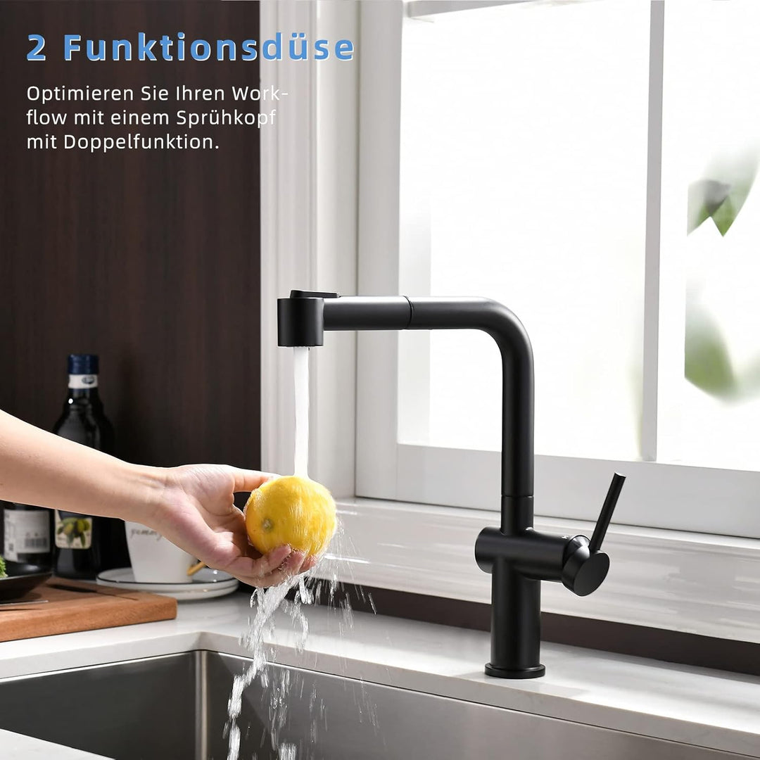 TIMACO Schwarz Küchenarmatur Mit Ausziehbare Brause Wasserhahn Küche 360° Schwenkbar Mischbatterien