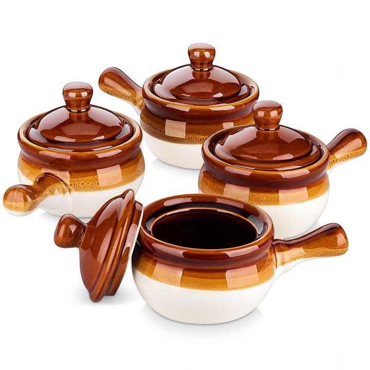 LOVECASA Französische Zwiebel, French Onion Soup Crocks, 4 Stück Steingut Zwiebelsuppe Schalen Set,