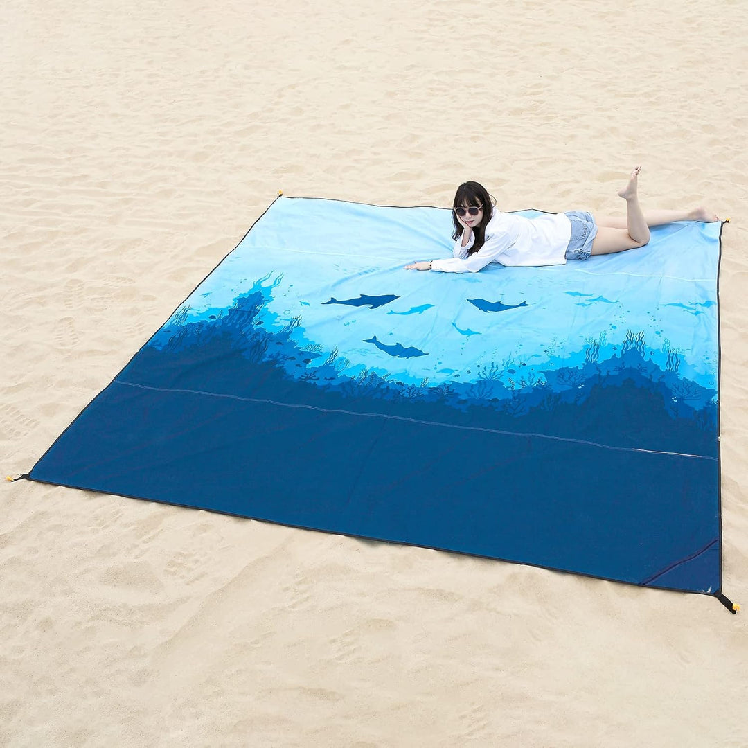 DEWUR Stranddecke sandfrei XXL Strandtuch wasserdicht Strandmatte Picknickdecke gross für Urlaub Str