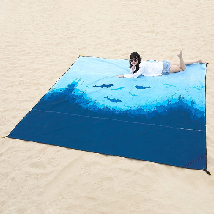 DEWUR Stranddecke sandfrei XXL Strandtuch wasserdicht Strandmatte Picknickdecke gross für Urlaub Str