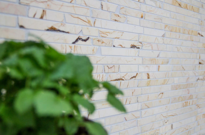 Mosaik Brick golden cream poliert mit Struktur Marmor Naturstein Küche, Mosaikstein Format: 25-105x1