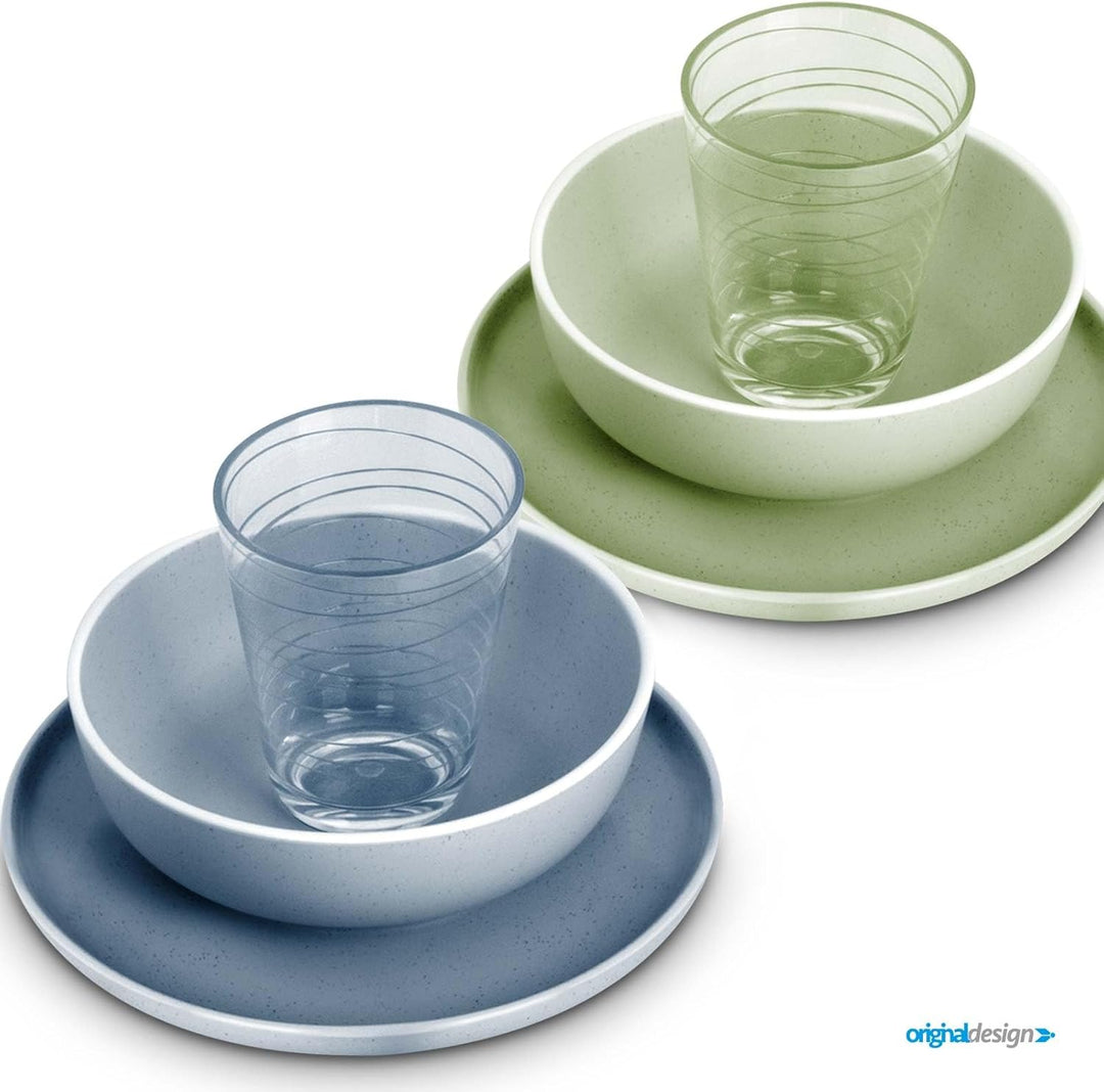 BRUNNER: Melamin Geschirr-Set Camping | 16-Teilig - Teller & Kaffe-Becher für 2-4 Personen | DOLOMIT