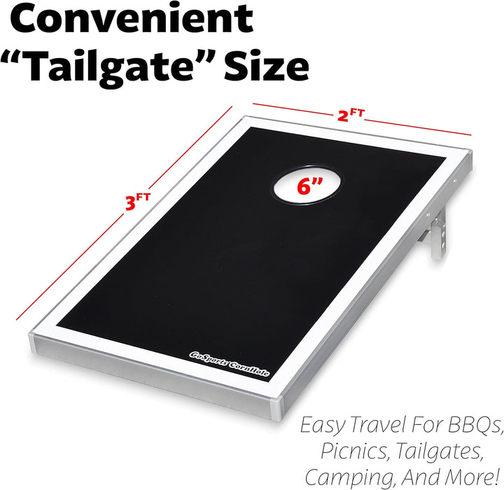 GoSports Cornhole Bean Bag Toss Game Set – hochwertiger Aluminiumrahmen Black Edition, Black Edition