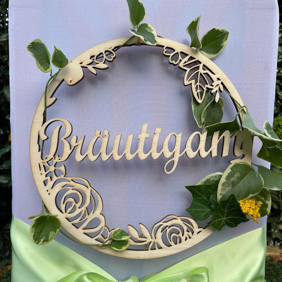 Stuhlschild Braut & Bräutigam Hochzeit Loop - Neumeister Holzshop (Muster 1) Natur