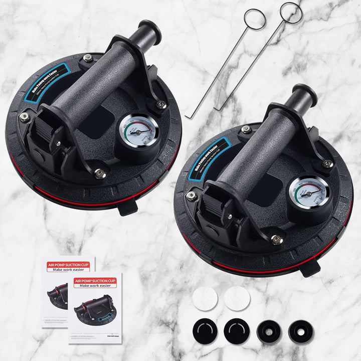 2 Pack 8" Glasheber Saugheber mit Manometer Vakuum Saugheber,Starker Saugnapf-Geeignet für schweres