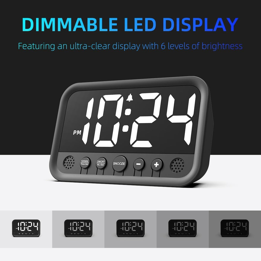Jisile LED Wecker Digital, Digitaler Wecker mit Grossen Zahlen, Regelbarer Helligkeit und Lautstärke