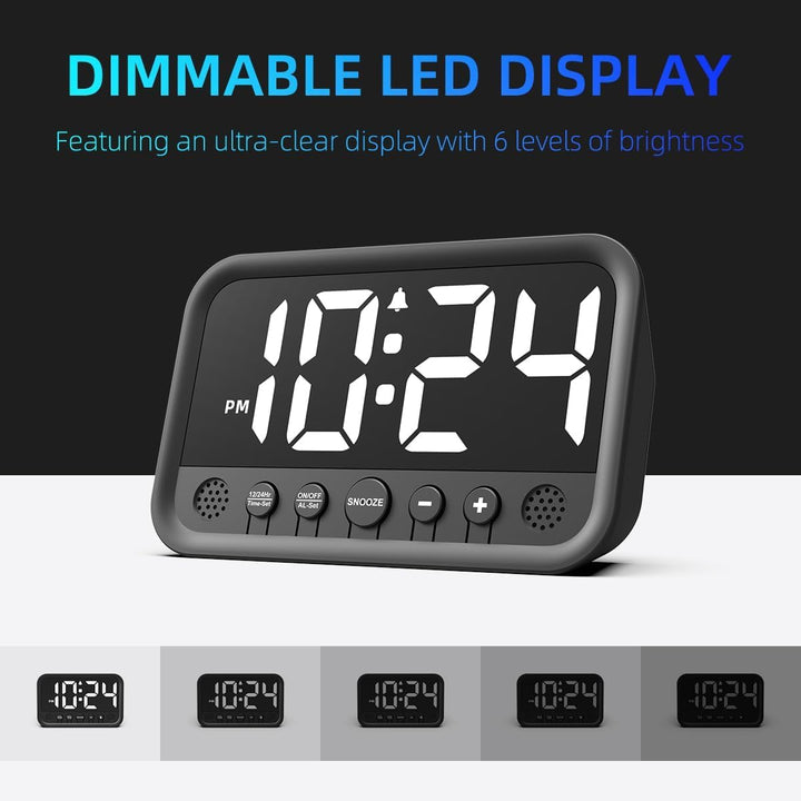 Jisile LED Wecker Digital, Digitaler Wecker mit Grossen Zahlen, Regelbarer Helligkeit und Lautstärke