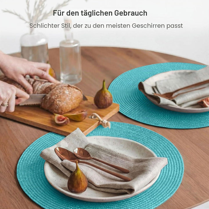 FunWheat Runde geflochtene Tischsets Set mit 6 Tischsets für Esstische, gewebt, waschbar, rutschfest