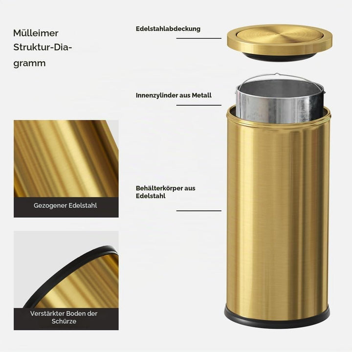 Goldener Müllcontainer, 30-Liter-Müllcontainer mit Deckel, grosszügiger Küchenmüllcontainer mit schw
