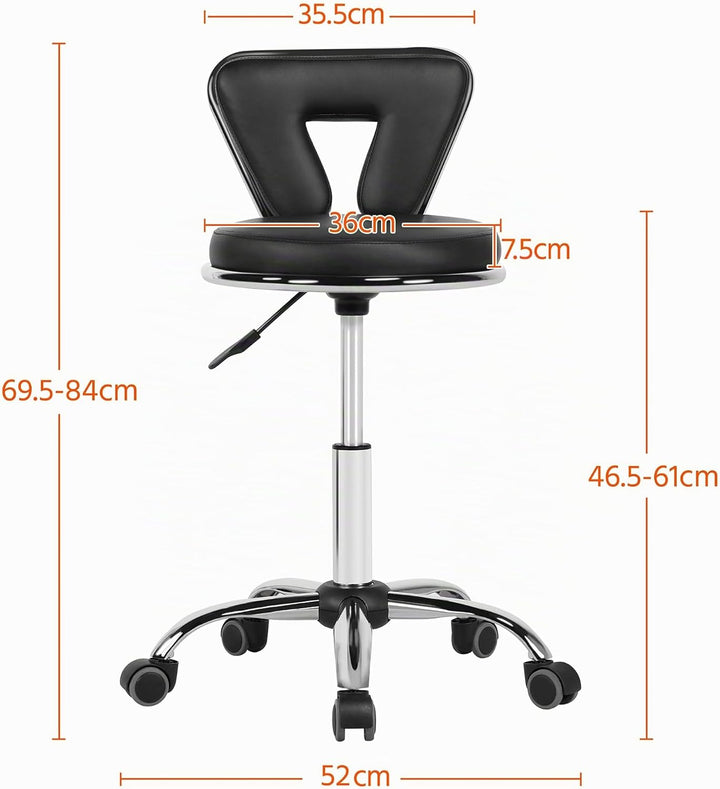 Yaheetech Rollhocker mit Rückenlehne Höhenverstellbar 46,5-61cm Drehhocker mit Rollen 360° Drehbar B