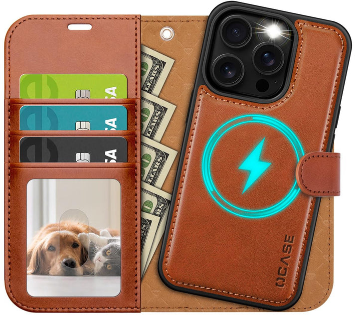 OCASE Kompatibel für iPhone 15 Pro Hülle (2in1) Leder Stossfestes Case, Abnehmbare magnetische Hülle
