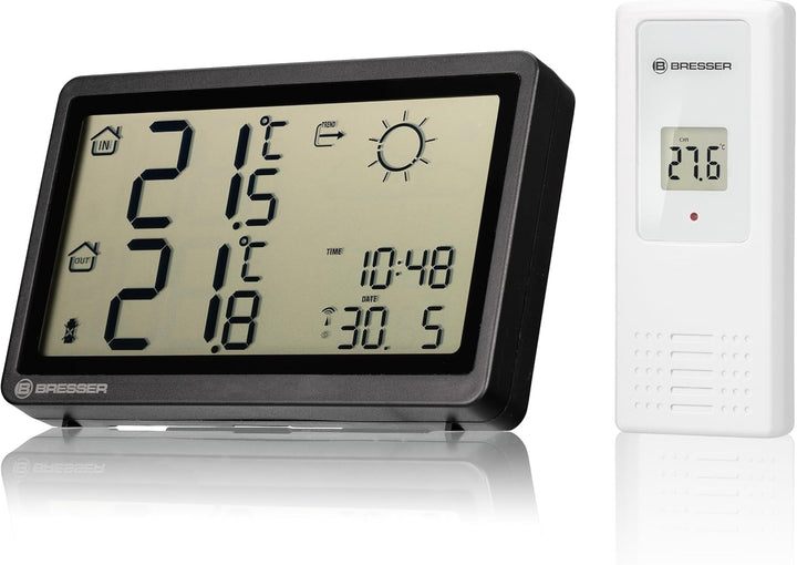 Bresser Funkwetterstation Meteo Temp HZ Schwarz - Mit präziser Innen- und Aussentemperaturmessung un